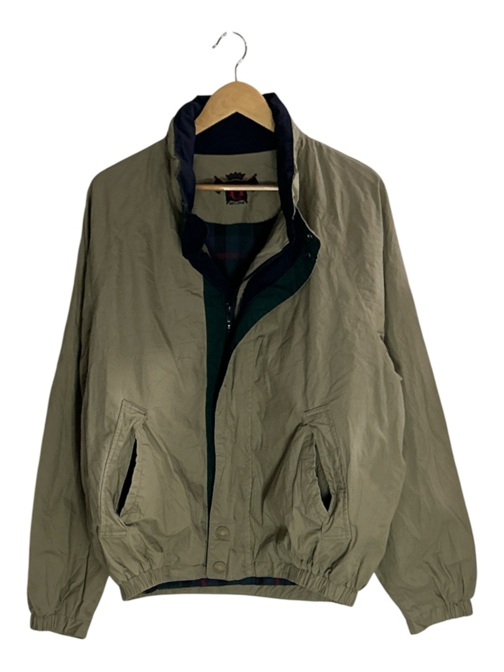 Vintage. 90’s Rare Tall Men’s Hunt Club Olive Green Bomber Jacket with Navy Trim